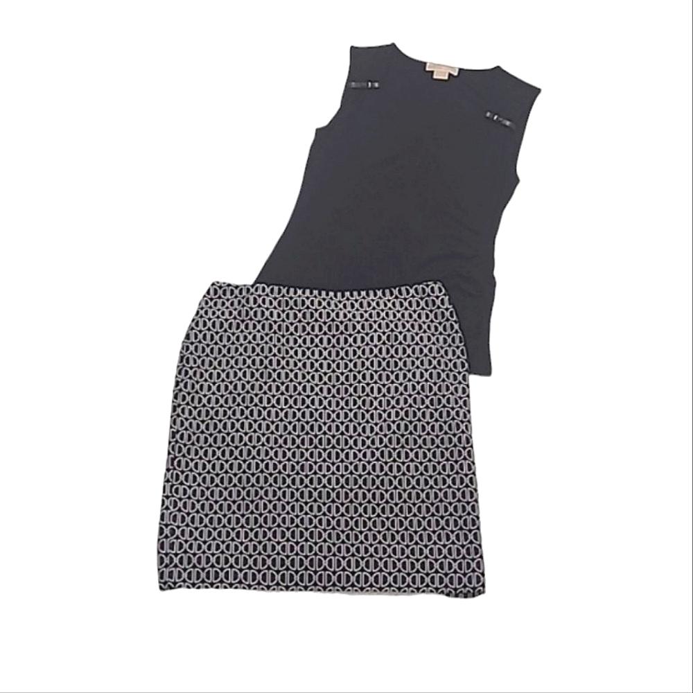 WHBM Above Knee Length Skirt Monochrome Pattern Chain-link Print A-Line Lined